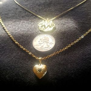 Lot of 2 adorable gold colored necklaces.